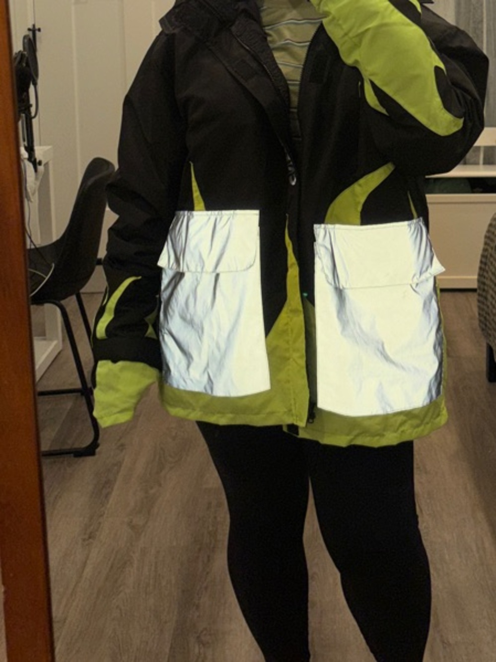 Hooded Black and Lime Green parka/Ski & Snowboard Jacket